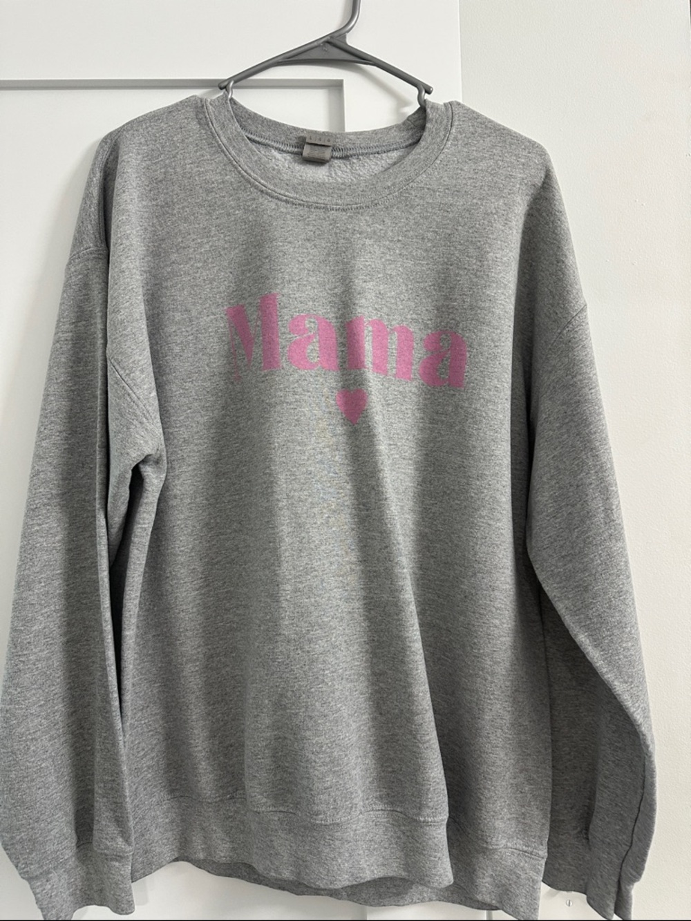 Gildan Grey Crewneck Sweatshirt with Pink "Mama" Print